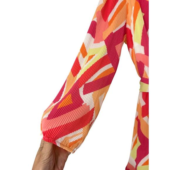 Nicole Miller New Pink Multi Color Pleated Mini Dress Summer Vibrant Party XL - Picture 7 of 16